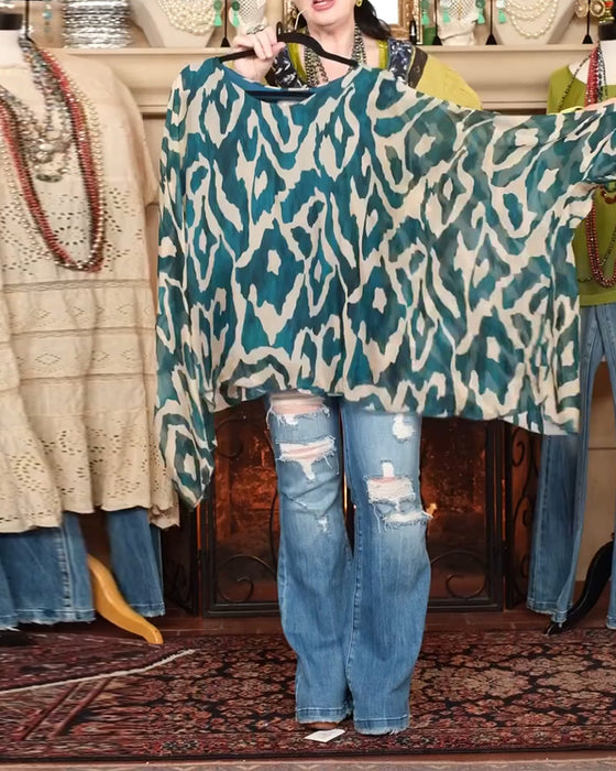 Blouse Vleermuismouw Print Lange Mouw