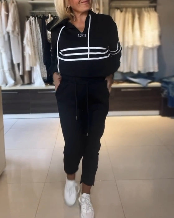 Casual hooded sweatshirt set met gestreepte print