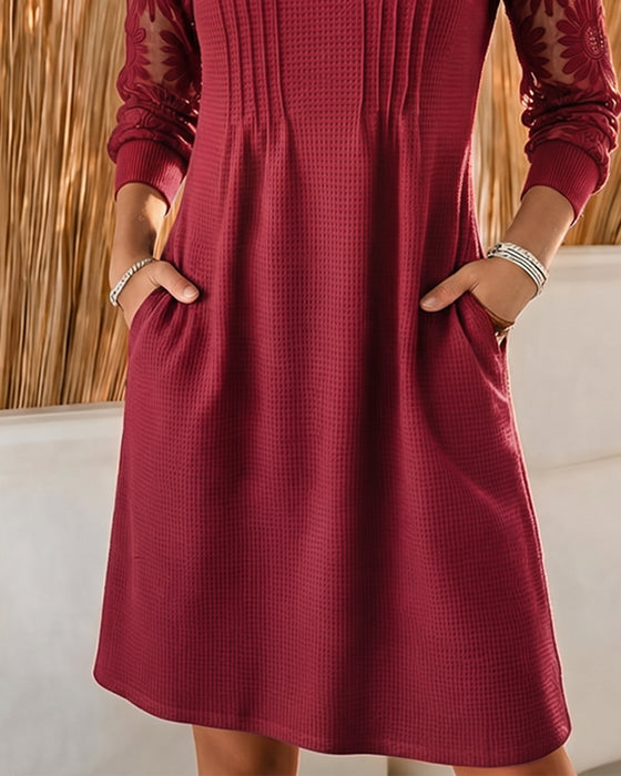 Jurk V-Hals Gerimpeld Patchwork