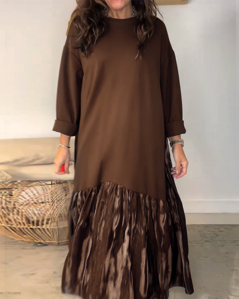 Jurk Ronde Hals Onregelmatige Patchworkprint