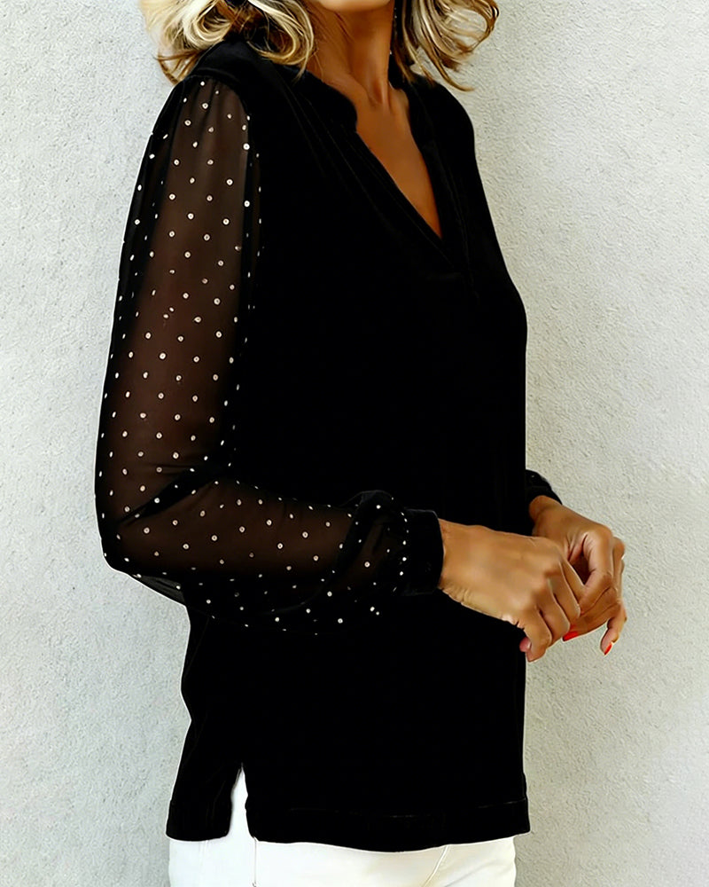 Langmouwige Top Van Fluweel Met V-Hals