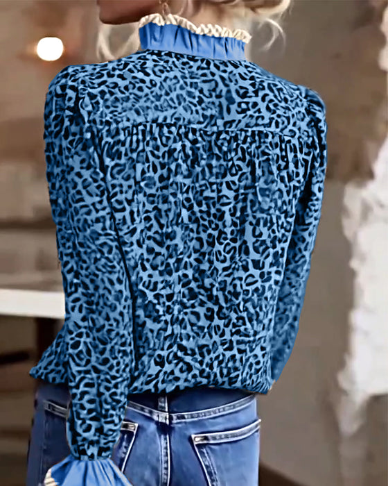 Blouse casual luipaardprint lange mouwen