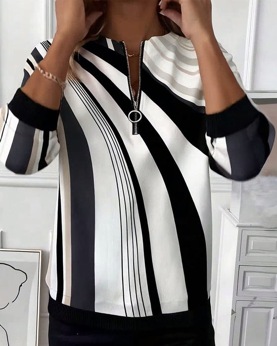 T-shirt casual rits geometrische print