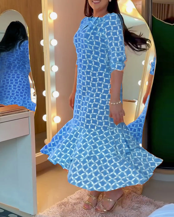 Jurk Halve Mouwen Ronde Hals Taille Print