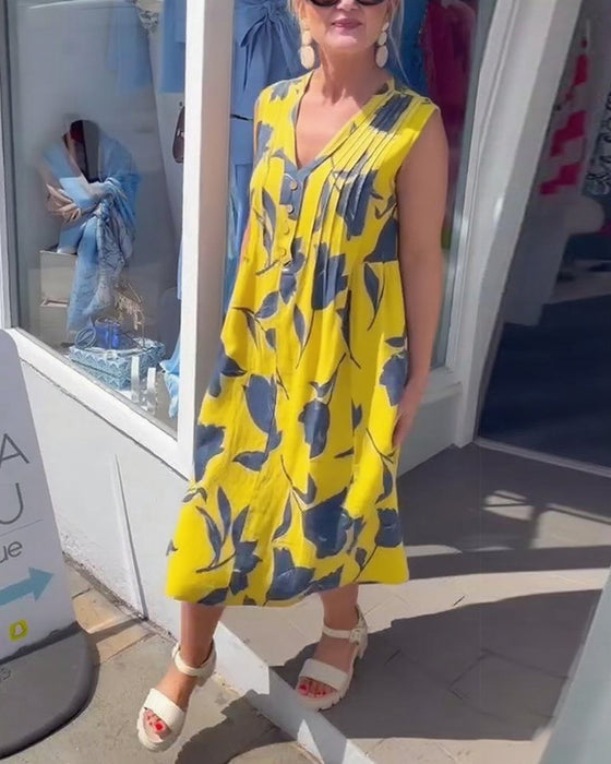 Jurk V-Hals Mouwloos Gedrukt