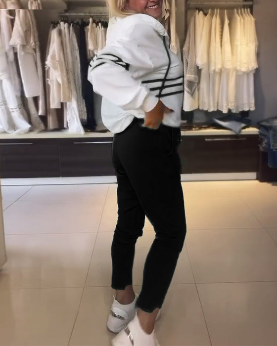 Casual hooded sweatshirt set met gestreepte print