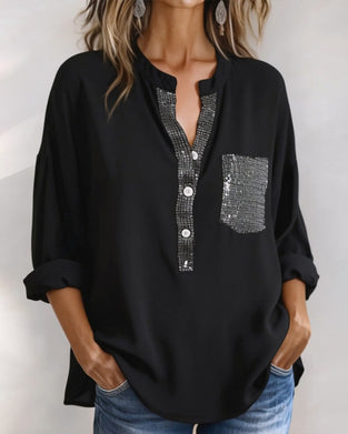 Casual Top Pailletten Patchwork Losvallend