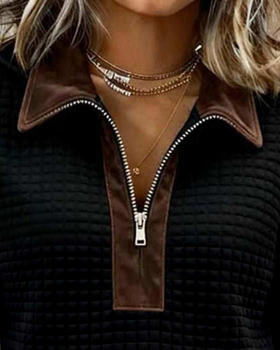 Sweatshirt Revers Rits Zak Kleurblok