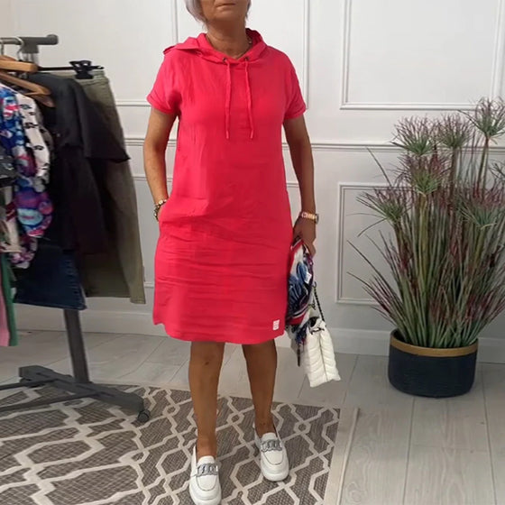 Casual jurk met korte mouwen en capuchon