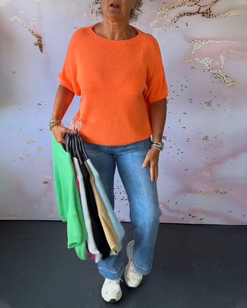 Casual losse pullover met effen kleur en ronde hals