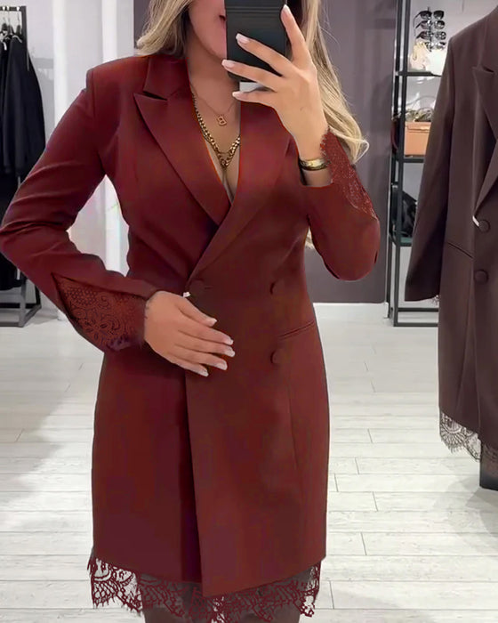 Jurk Met V-Hals En Contrastvakken Voor Werk