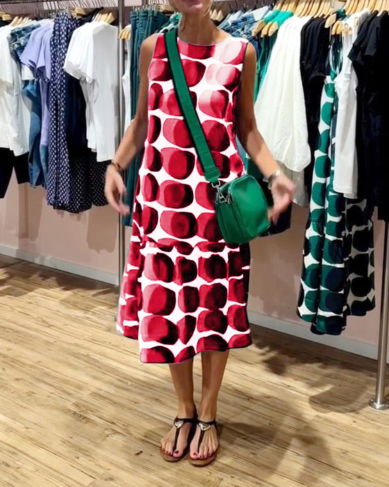 Ronde hals mouwloos bedrukte jurk