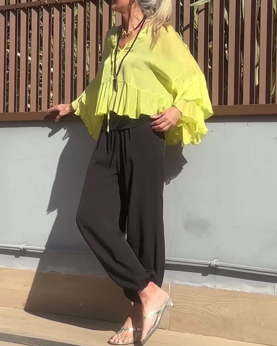 Blouse Ruffle Fladder Mouw Vleermuis Mouw