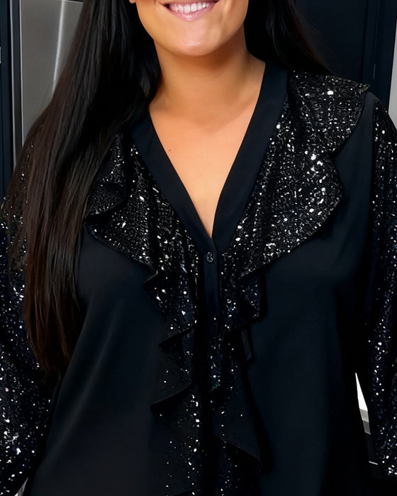 Plusmaat Blouse Met Ruches En Pailletten