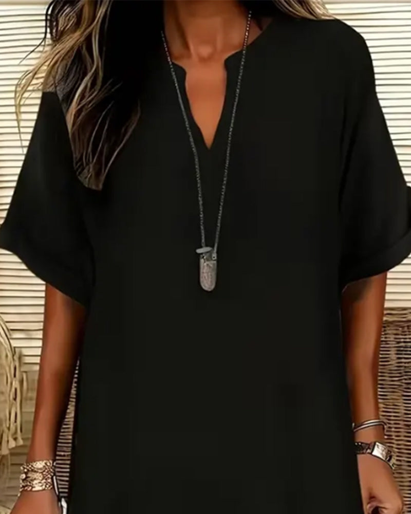 Jurk V-Hals Korte Mouw Effen Sheath