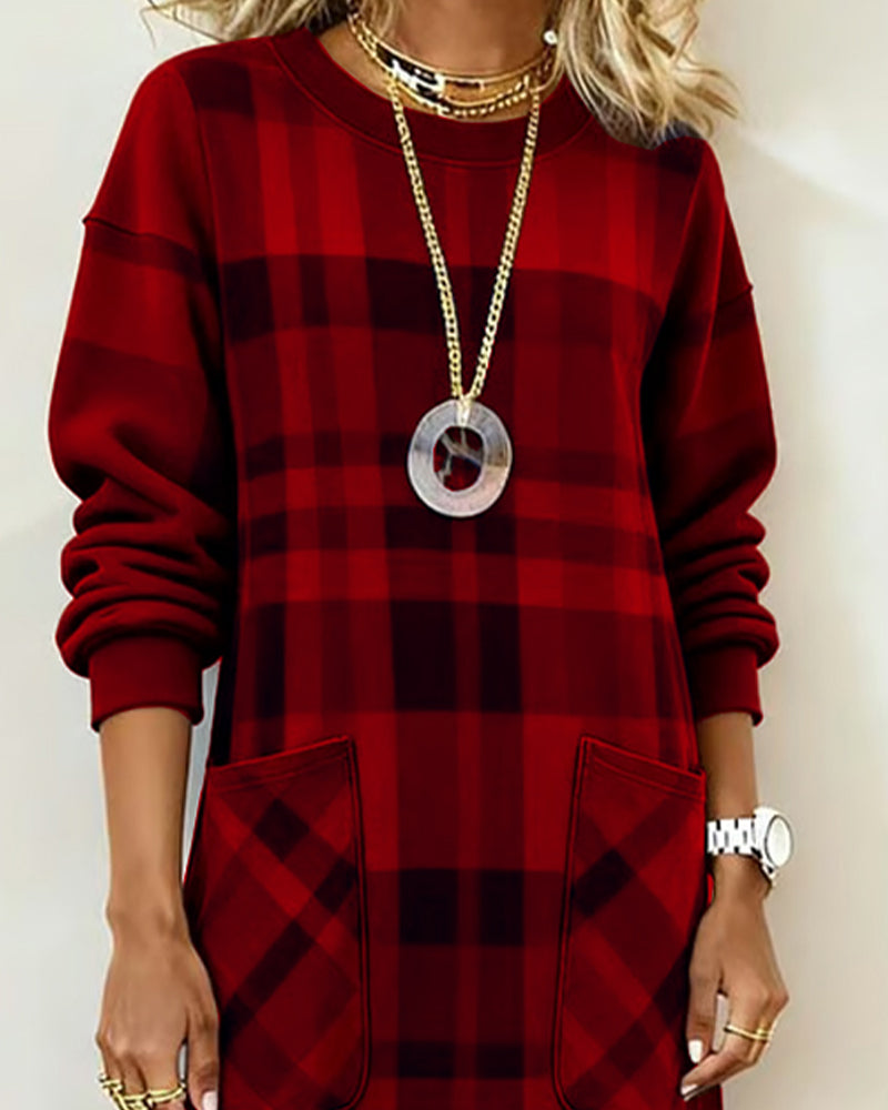 Jurk Geruit Print Zak Shift