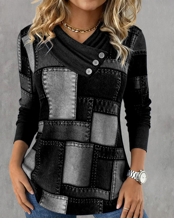 Langmouwige Top Met V-Hals En Effen Contrast