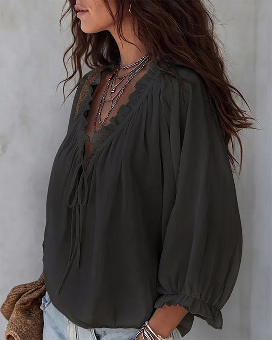 Blouse V-hals Vetersluiting