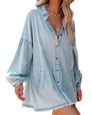 Blouse Ballon Mouw Knoop Casual