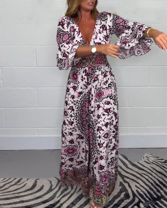 Jumpsuit met print en diepe V-hals