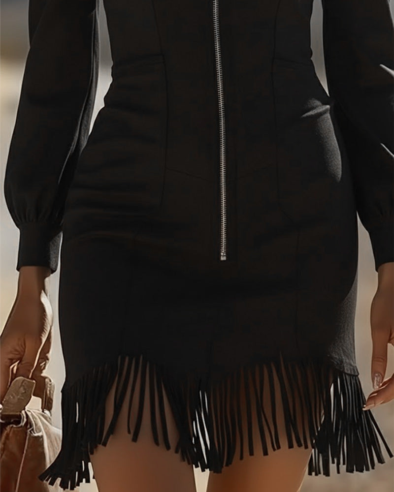 Jurk Met Kraag Met Ritssluiting En Franjeszoom