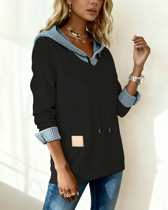Sweatshirt casual met capuchon en wafelpaneel