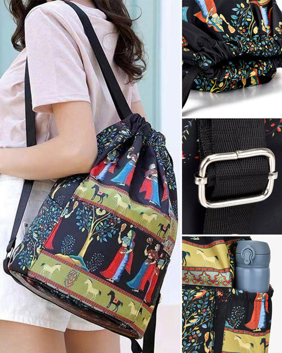 Schoudertas met trekkoord in etnische stijl