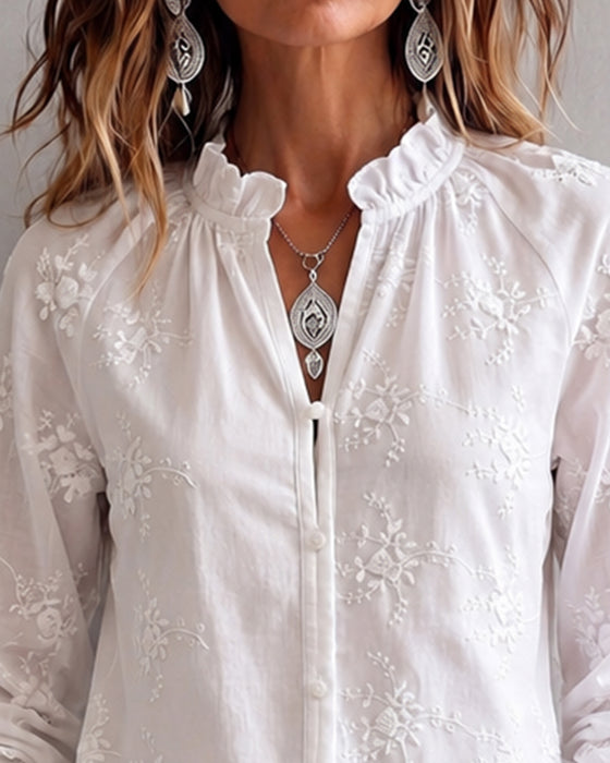 Blouse Ruffle Rand Mandarin Kraag