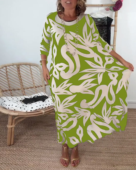 Jurk Met Ronde Hals En Lange Mouwen Met Print