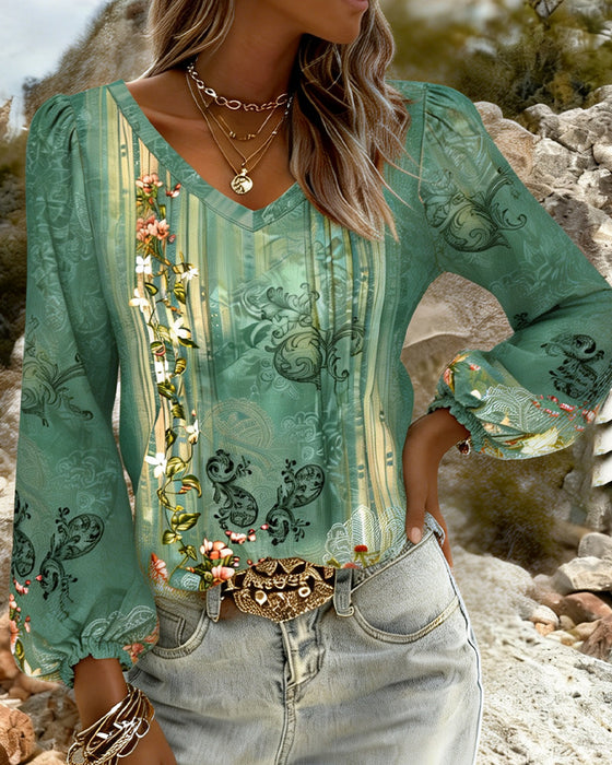 Blouse Bloemen V-Hals Pofmouw