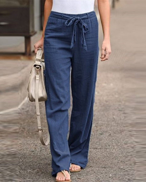 Effen rechte broek met elastische taille