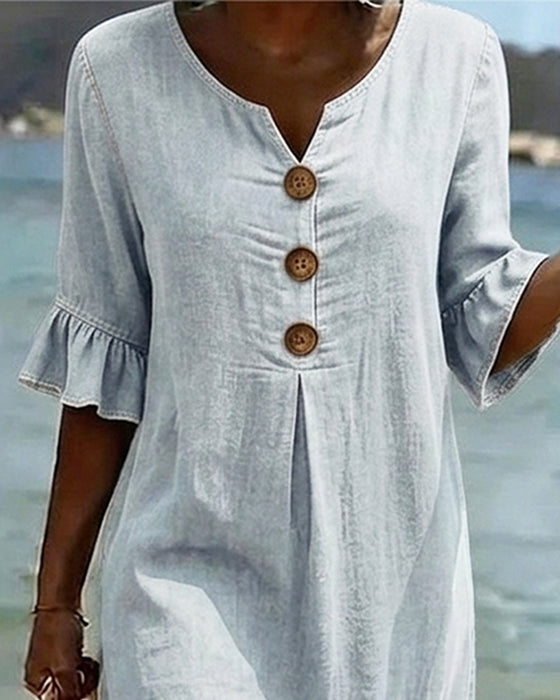 Jurk Lotus Blad Mouwen Jeans