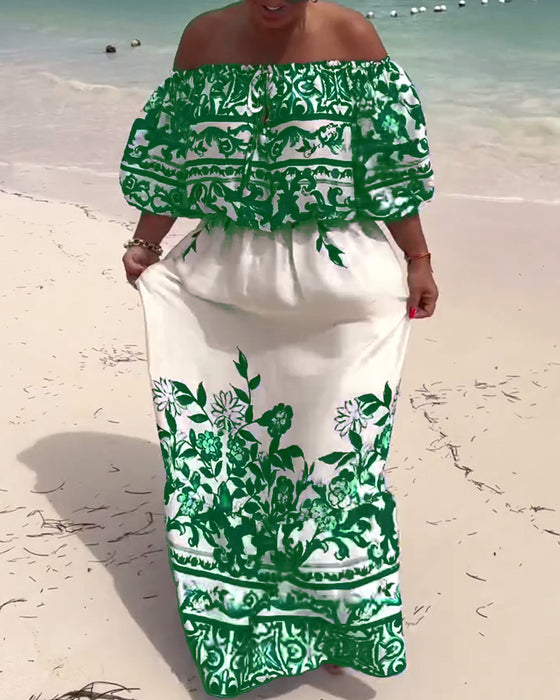 Jurk Off-Shoulder Gedrukt Resort