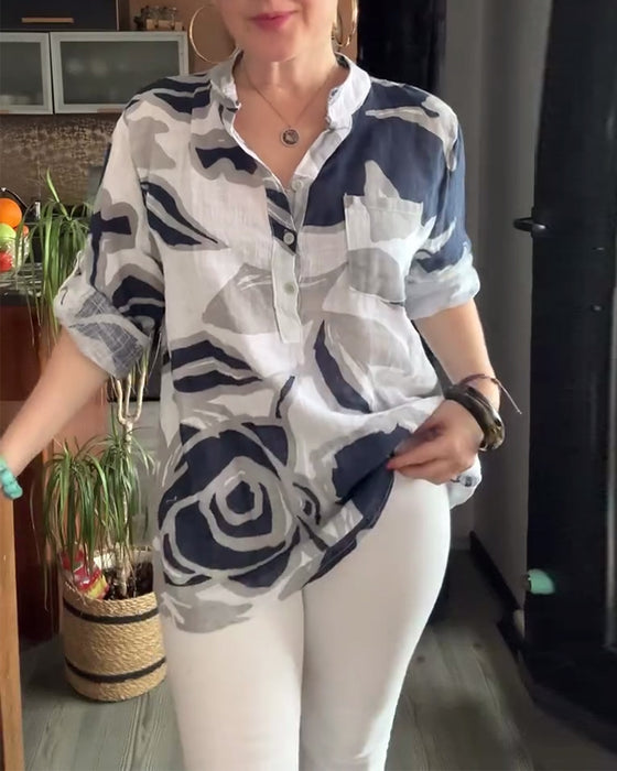 Blouse casual opstaande kraag bedrukt