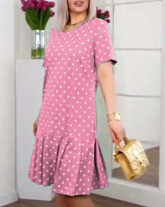 Casual jurk met stippenprint en korte mouwen