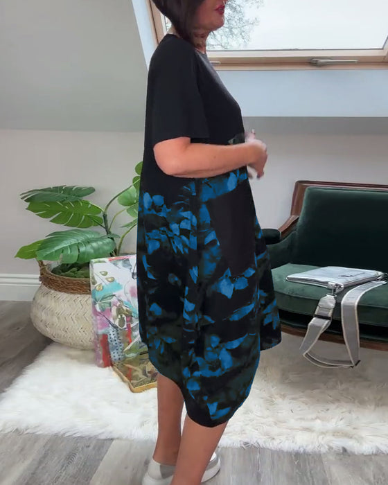 Casual patchworkjurk met ronde hals en bloemenprint