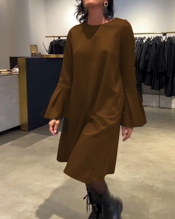 Jurk Effen Wijd Uitlopende Mouw Gerimpeld