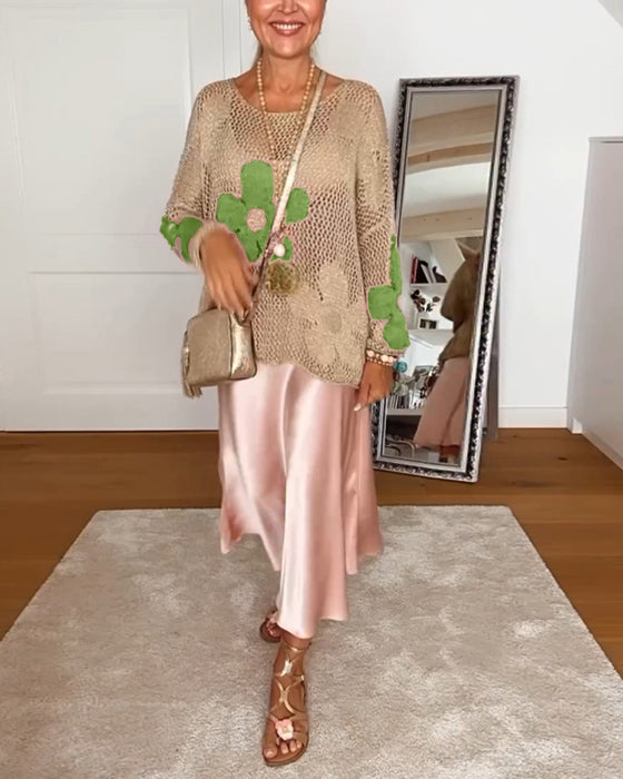 Casual holle trui met ronde hals en lange mouwen