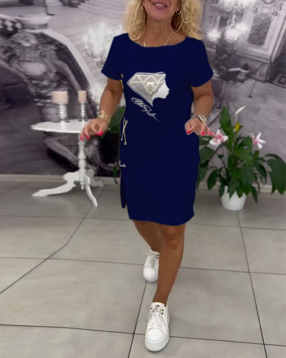 Jurk Bedrukt Nauwsluitend Split