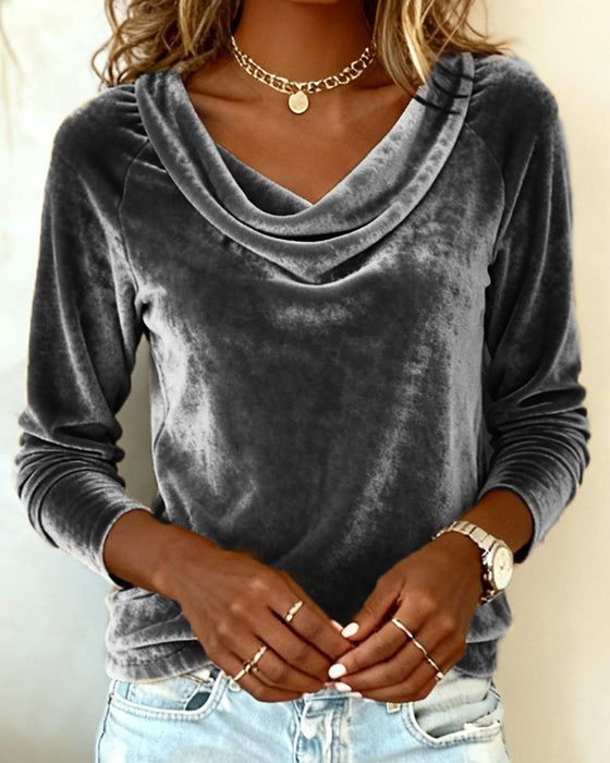 Lange Mouwen Top Van Fluweel In Effen Kleur