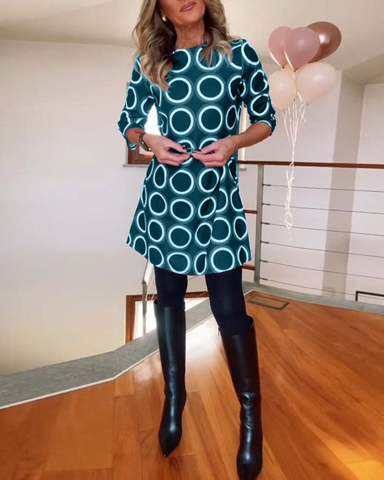 Ronde hals cirkel print casual jurk