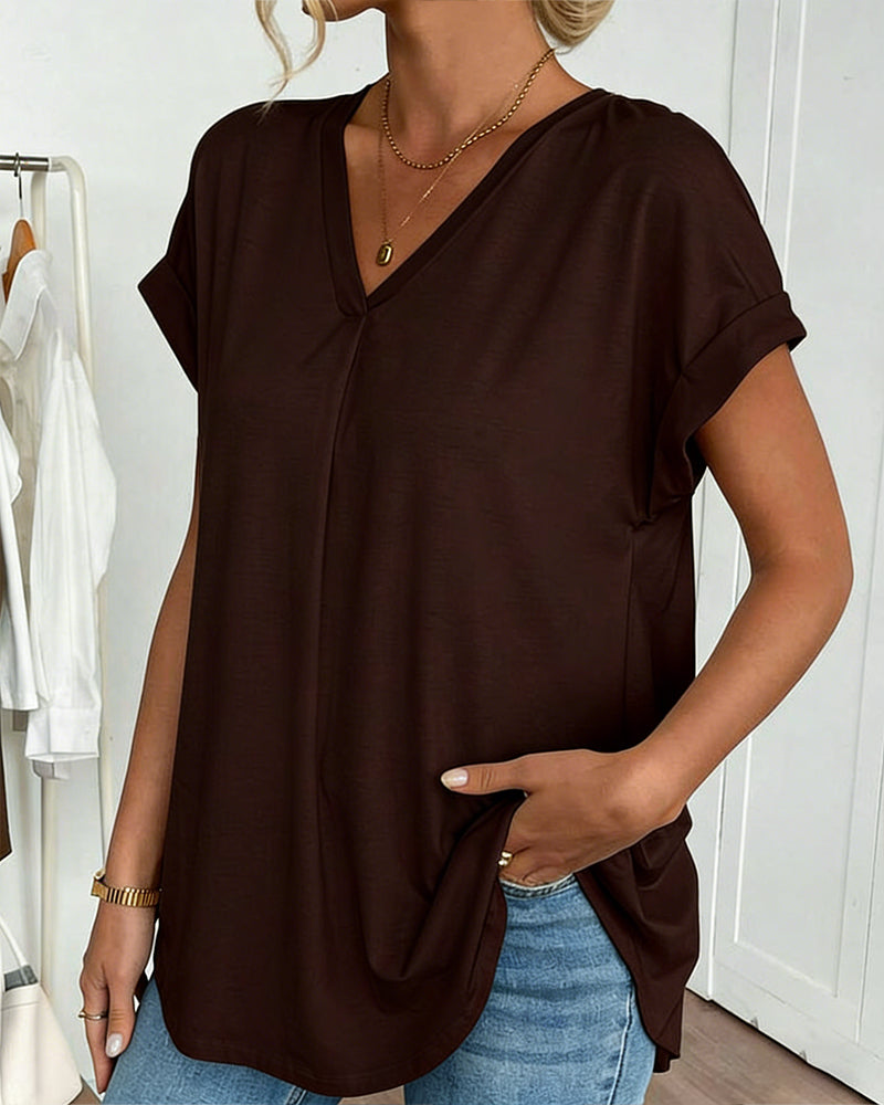 T-Shirt Met Korte Mouwen Effen Kleur Patchwork