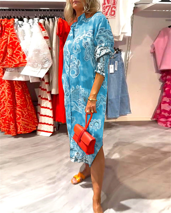 Jurk Staande Kraag Lange Mouw Cashew Print