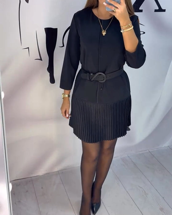 Jurk Met Driekwartmouwen En Accordeonplooien