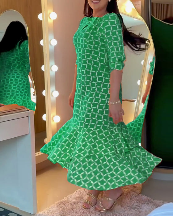 Jurk Halve Mouwen Ronde Hals Taille Print