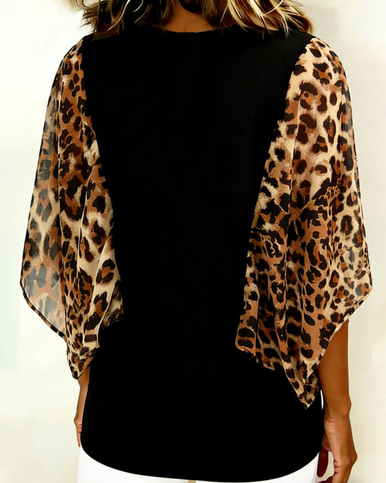 Blouse Vleermuismouw Luipaardprint Patchwork