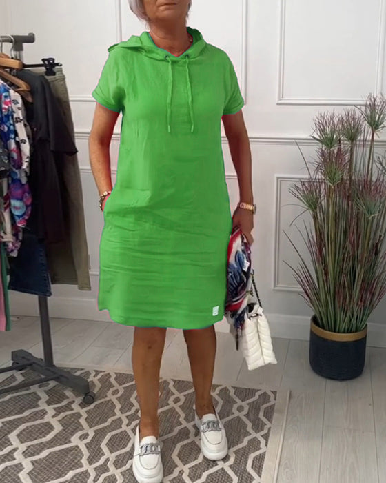 Casual jurk met korte mouwen en capuchon
