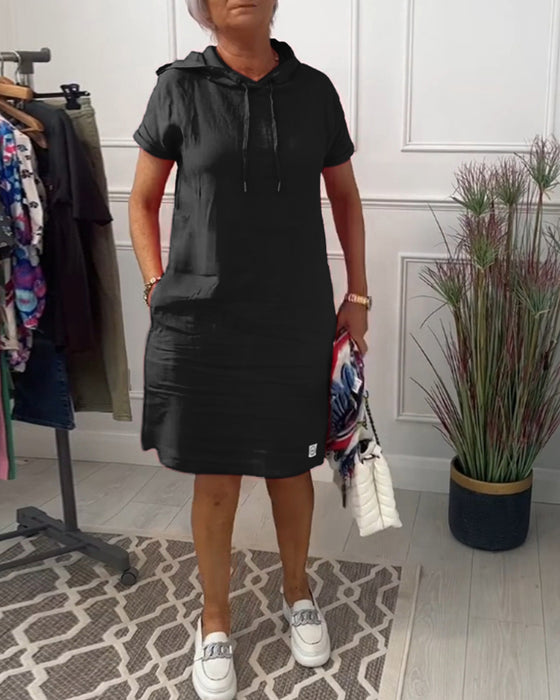 Casual jurk met korte mouwen en capuchon
