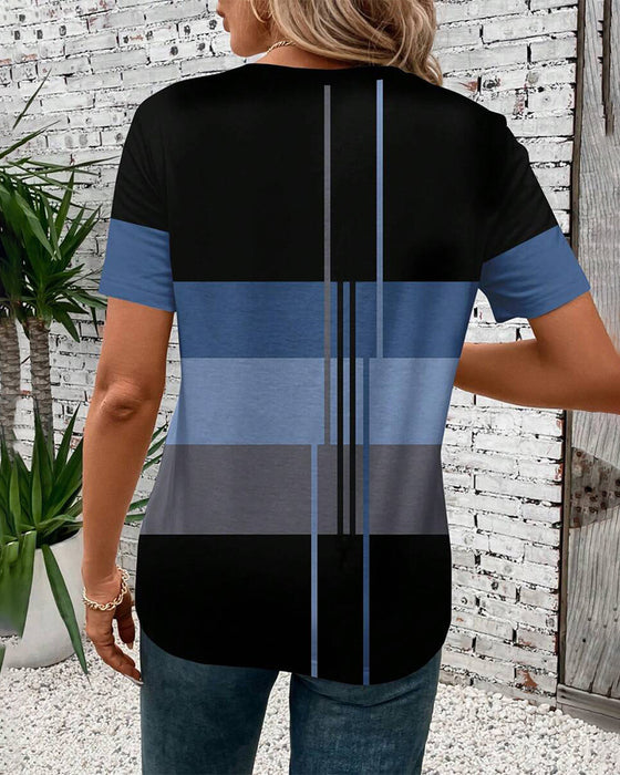 T-Shirt Ronde Hals Geometrische Print Korte Mouw