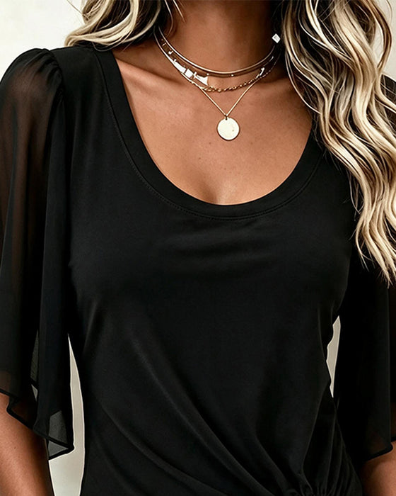 Blouse U-Hals Effen Casual
